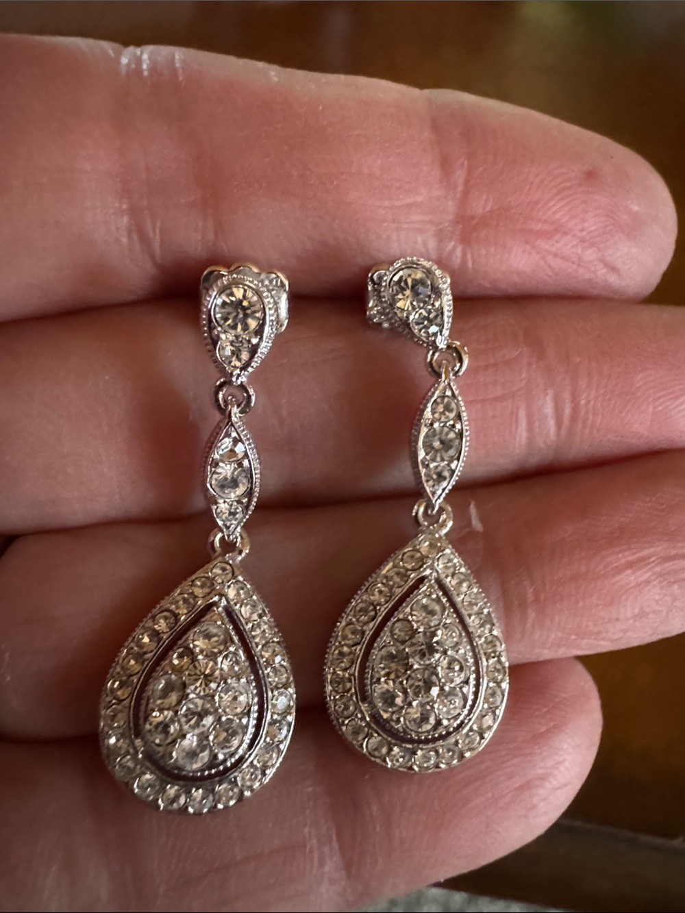 Silver Teardrop Crystal Dangle Earrings - Women Jewelry